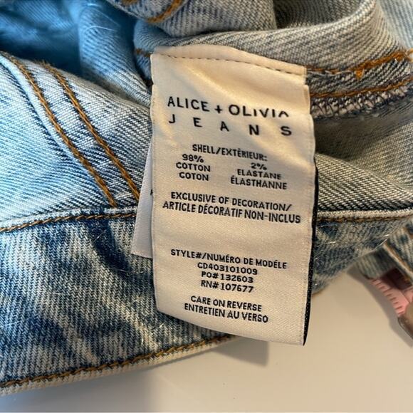 ALICE + OLIVIA Nelson Crystal Pearl Embellished Rockstar Blue Denim Jacket Sz XS - Picture 9 of 9